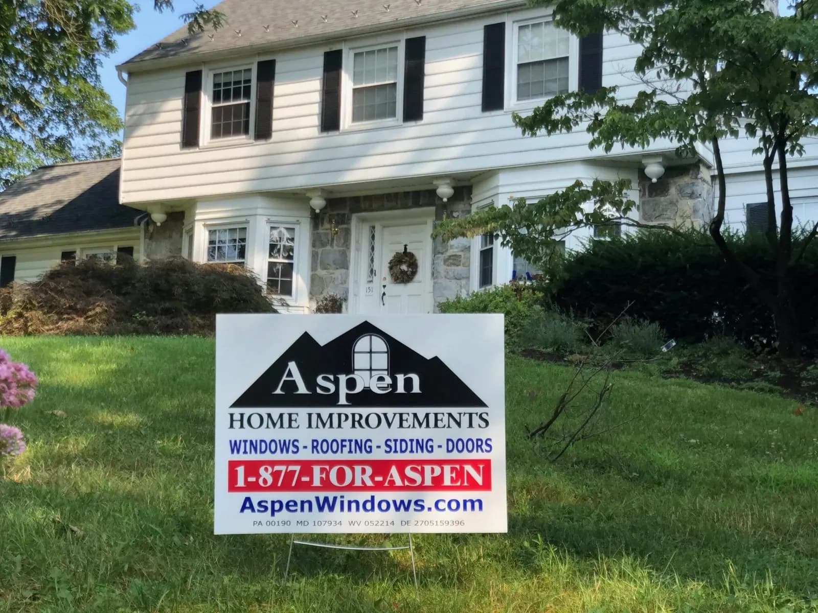 Aspen-Home-Improvements-busisness-sign-at-clients-property-in-Lancaster-PA-scaled