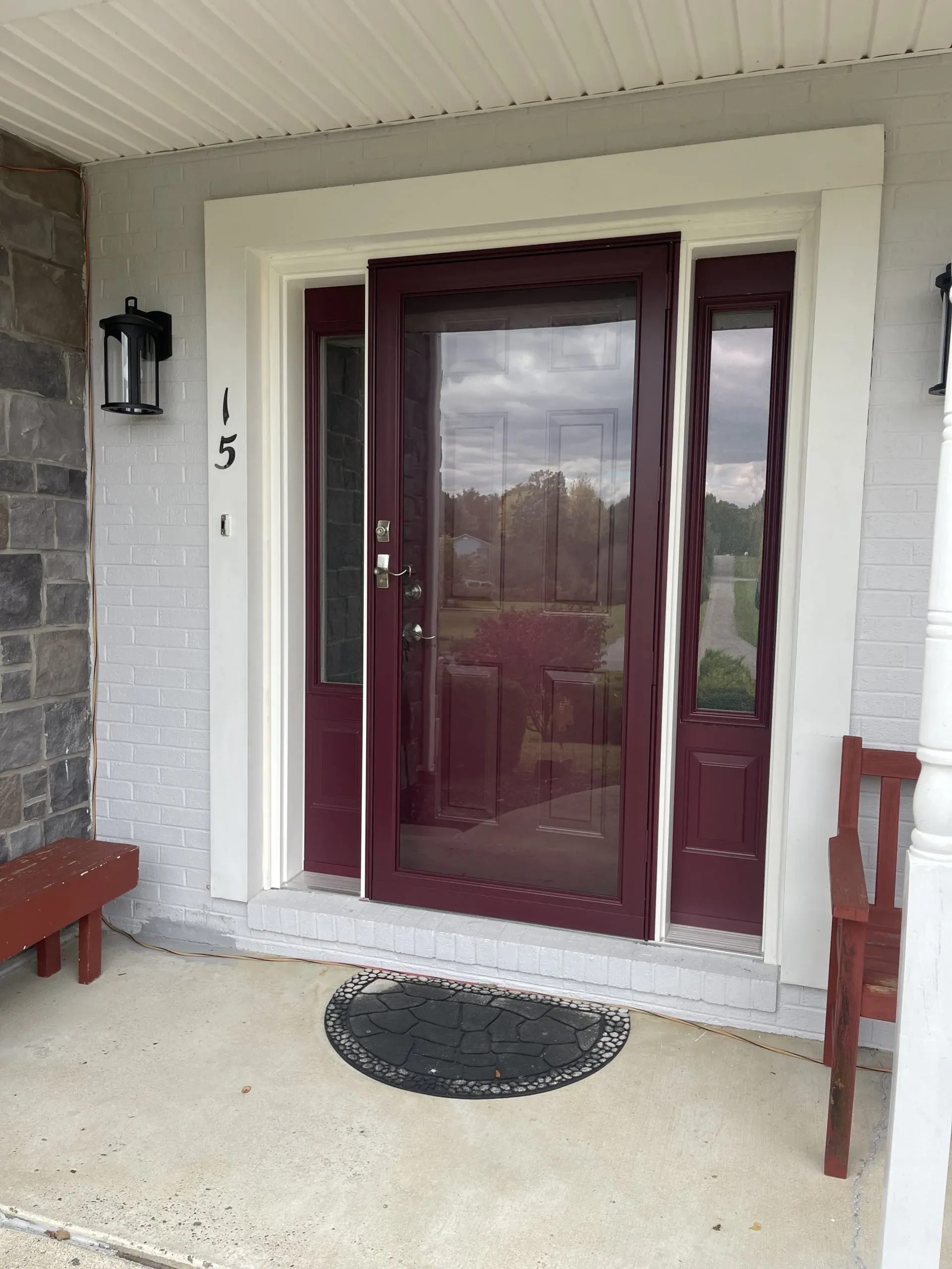 Custom-Steel-Door-With-Maroon-Cladding-and-Storm-Door-Replacement-in-Martinsburg-WV